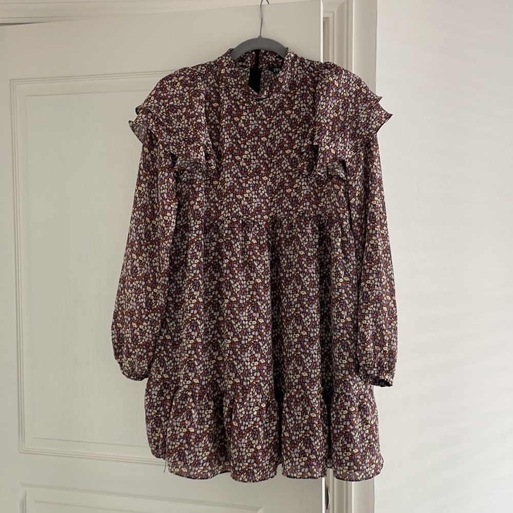 Zara Floral Long Sleeve Shift Dress